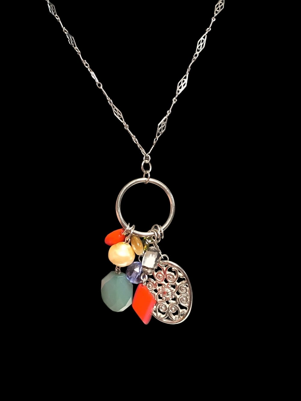 RACHEL  Delicate Silver-toned Pendant Necklace Featuring a Filigree Medallion